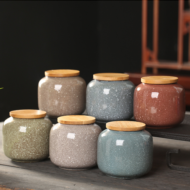 Food Storage Jars With Wooden Lids - Ceramic Mini Jar with Wooden Lid