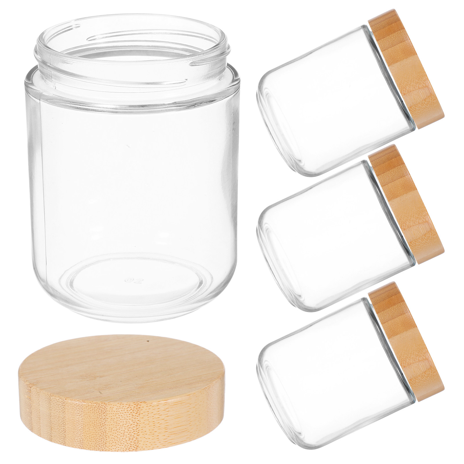 Food Storage Containers With Lids - 4Pcs Transparent Glass Jars with Bamboo