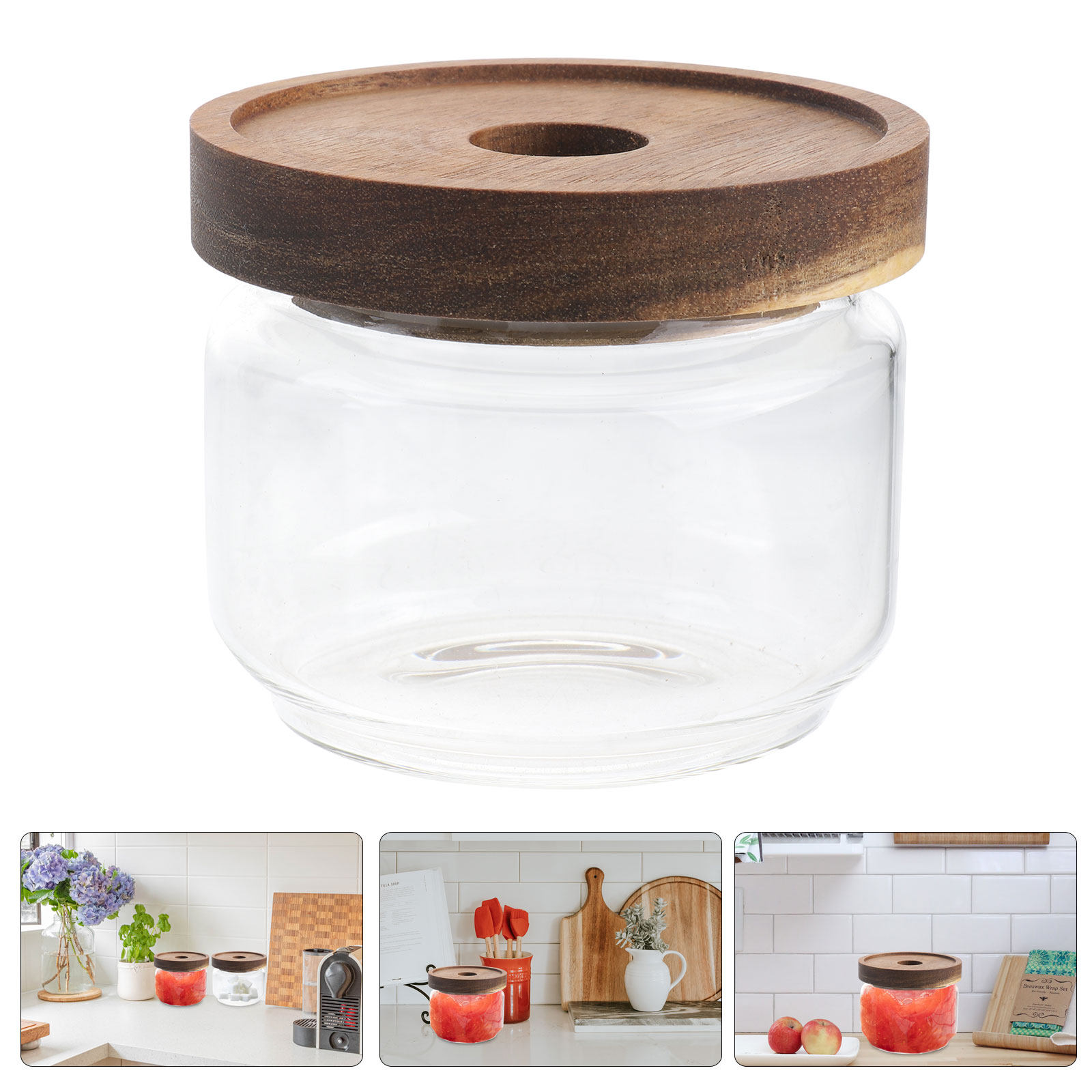350Ml Clear Heat-Resistant Gla - Food Storage Jars With Wooden Lids 评论和价格