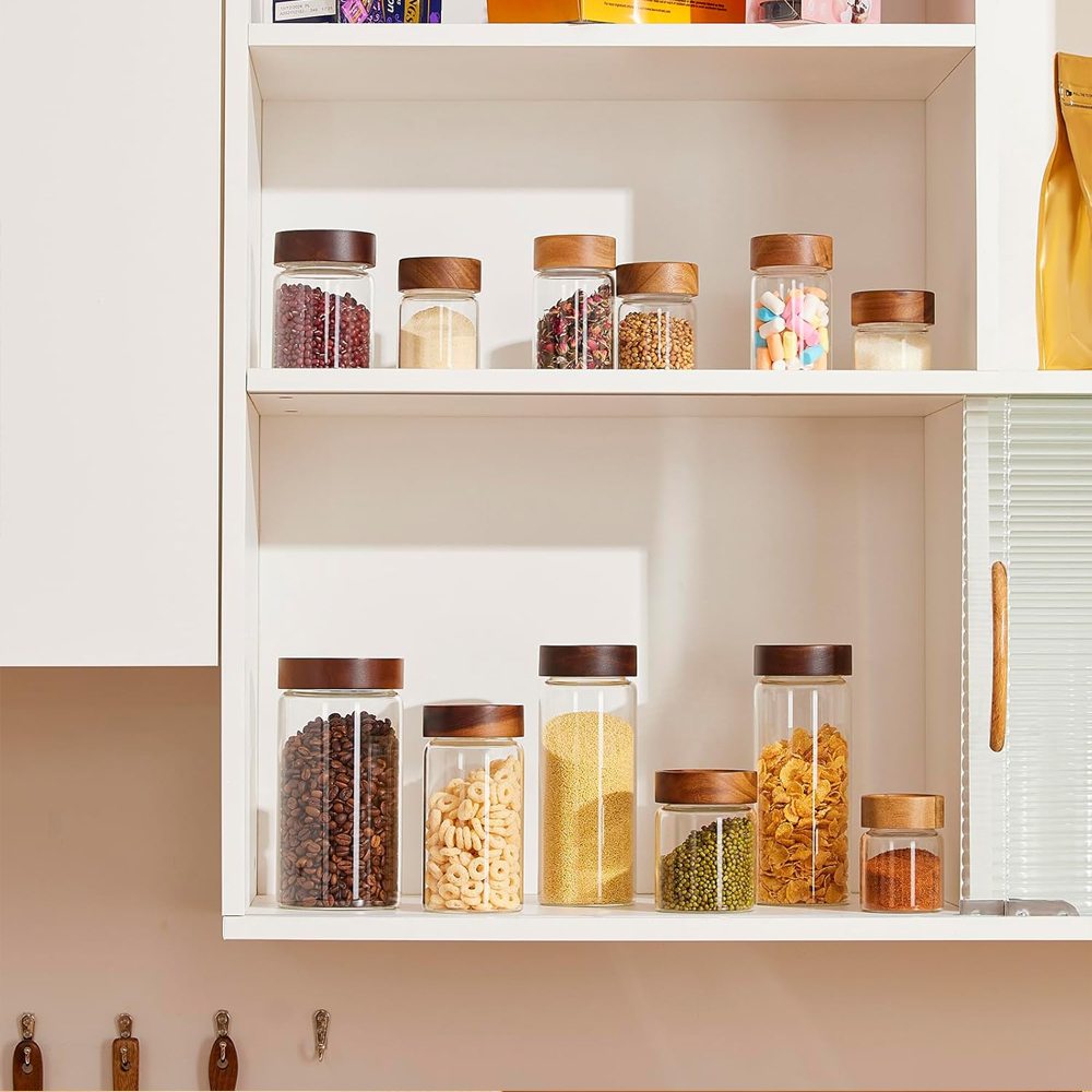 Glass Food Storage Jars with S - Food Storage Jars With Wooden Lids 评论和价格