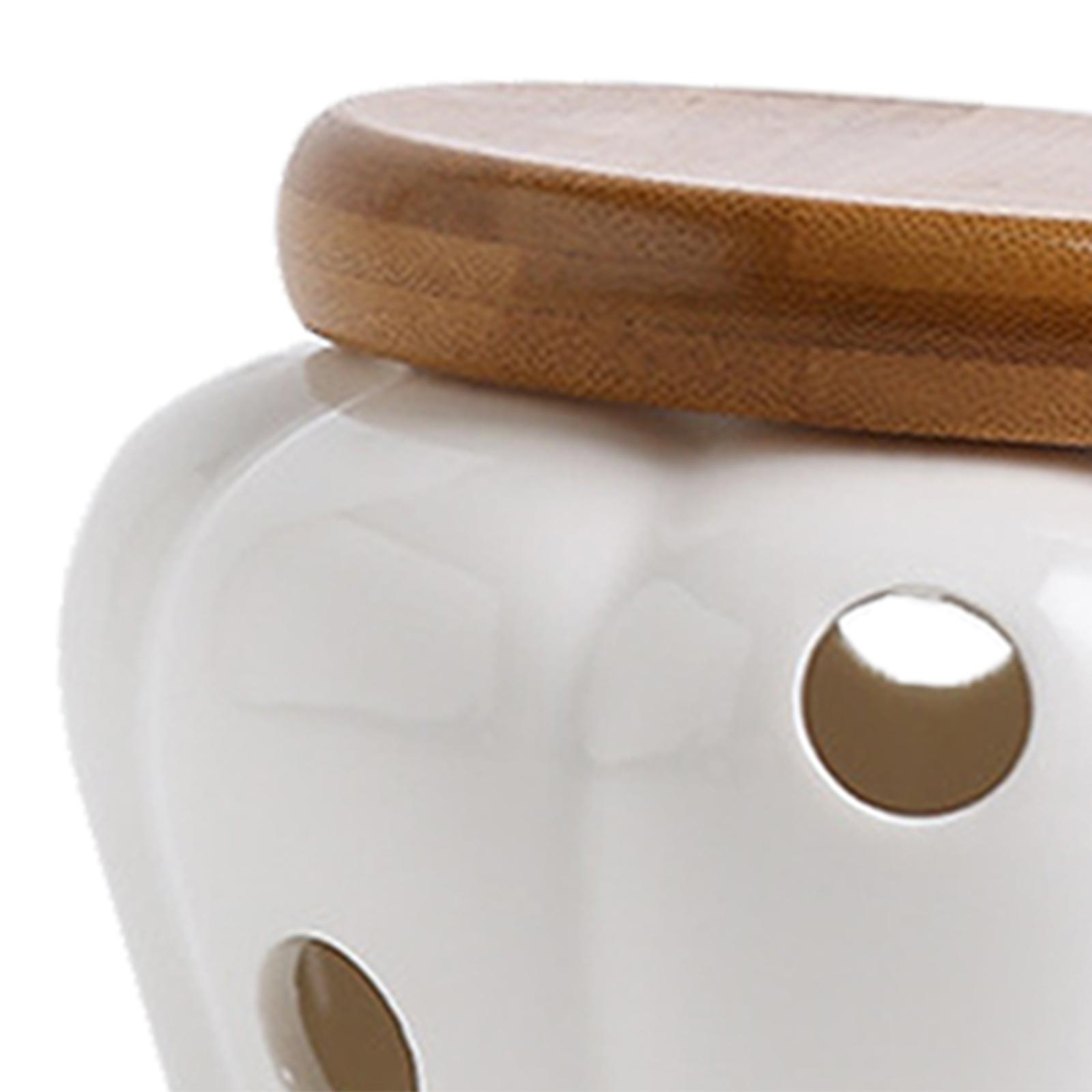 Ceramic Garlic Keeper with woo - Food Storage Jars With Wooden Lids 评论和价格