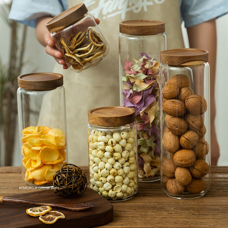 Wood Lid Glass Airtight Canist - Food Storage Jars With Wooden Lids 评论和价格