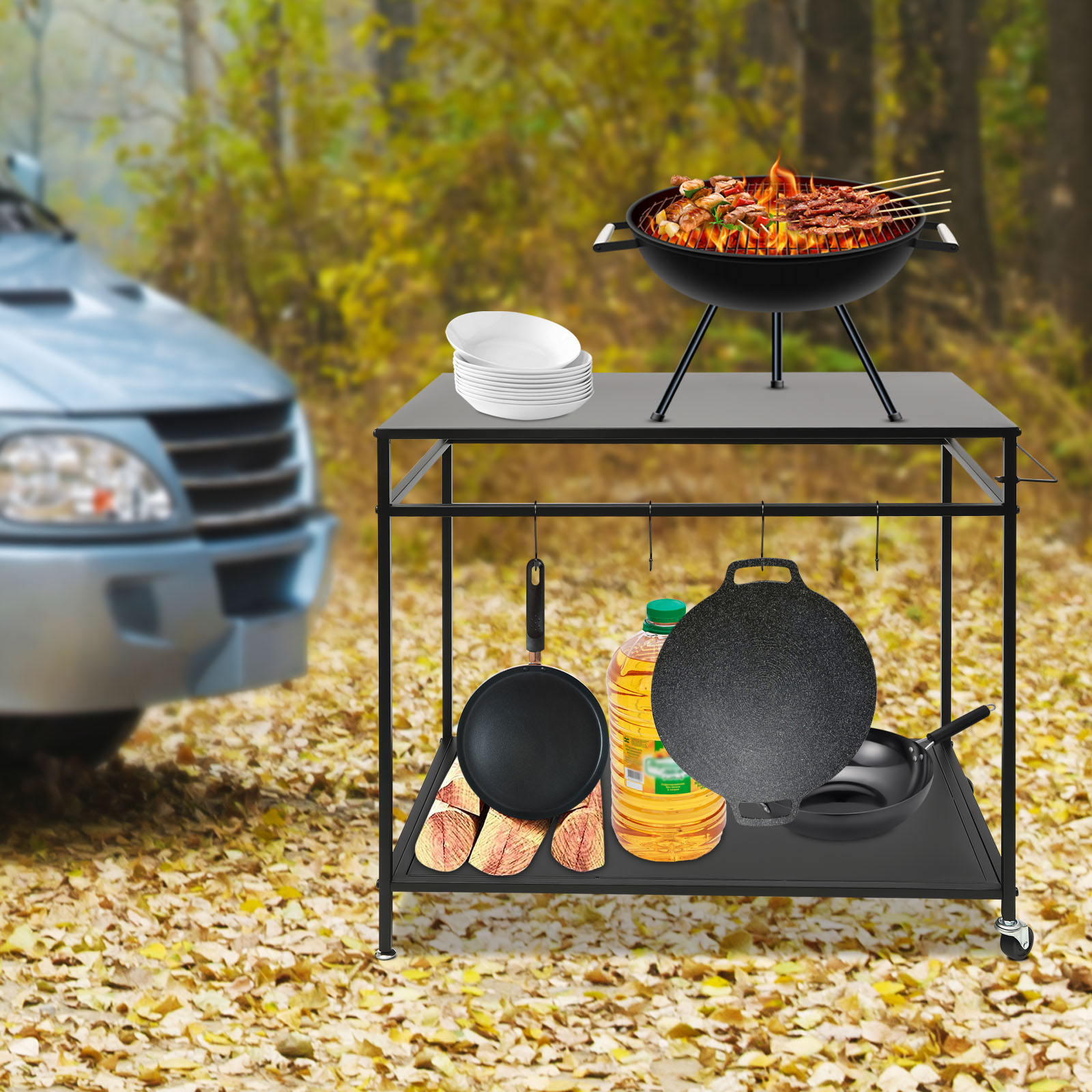 Double-Shelf Movable Cooking T - Food Storage Shelving 评论和价格