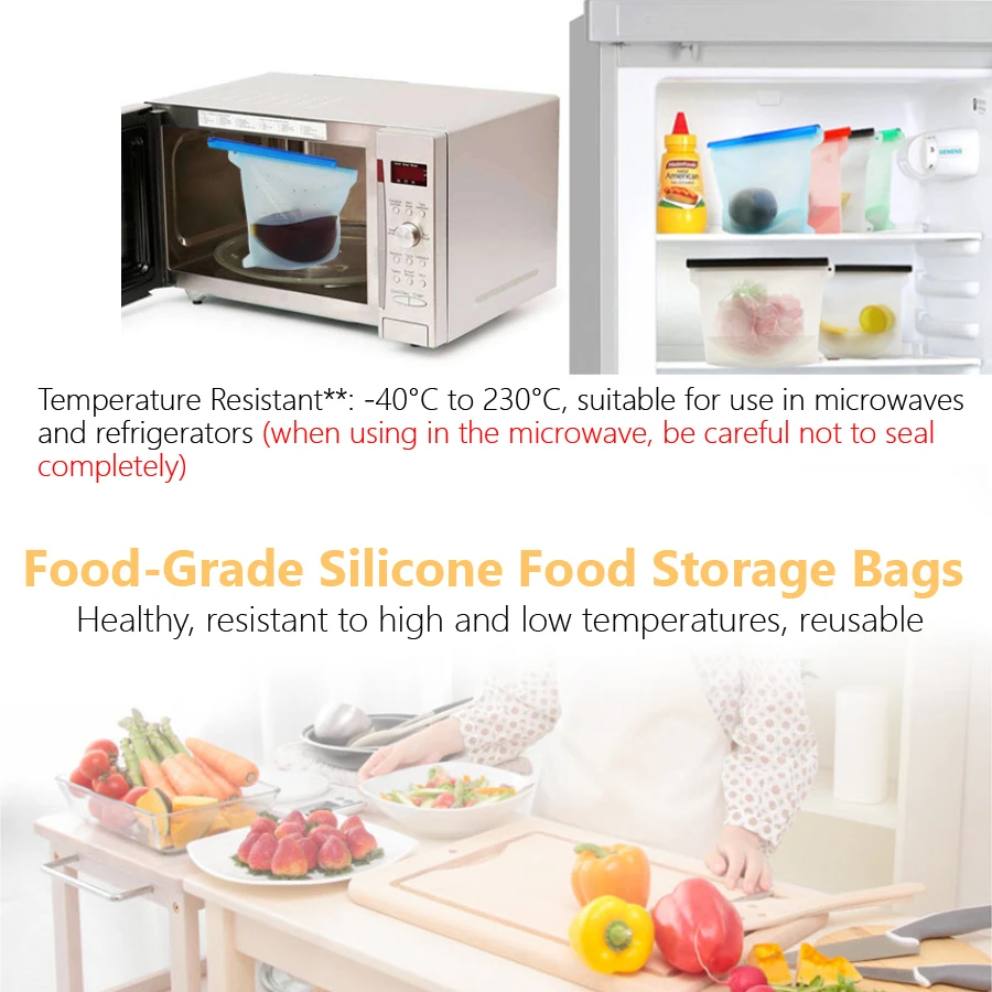 1000ml Reusable Silicone Food  - Food Storage Silicone Bags 评论和价格