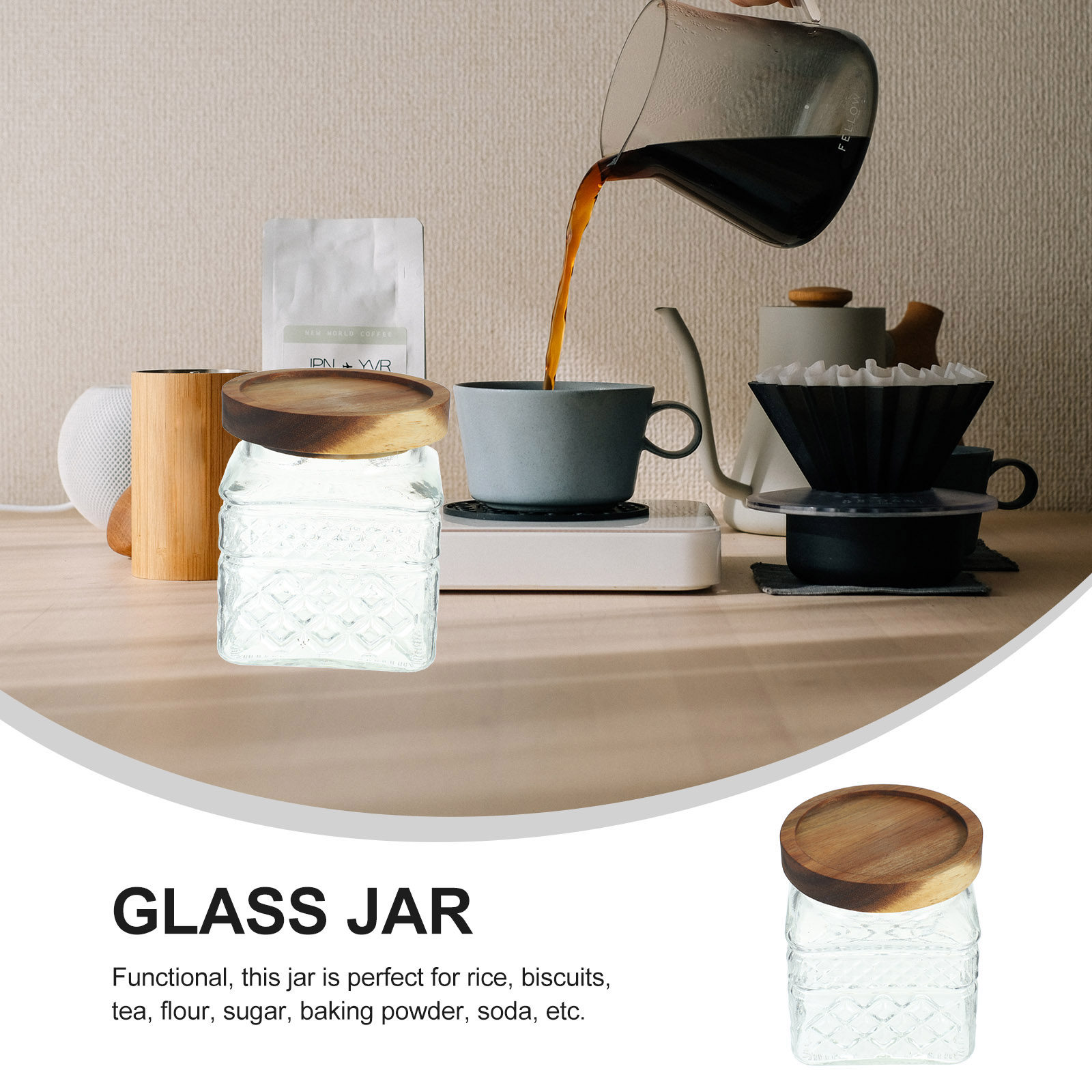 Clear Glass Canister with Wood - Food Storage Jars With Wooden Lids 评论和价格