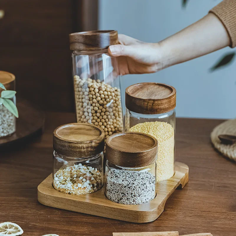 Wood Lid Orgnizer Glass Airtig - Food Storage Jars With Wooden Lids 评论和价格