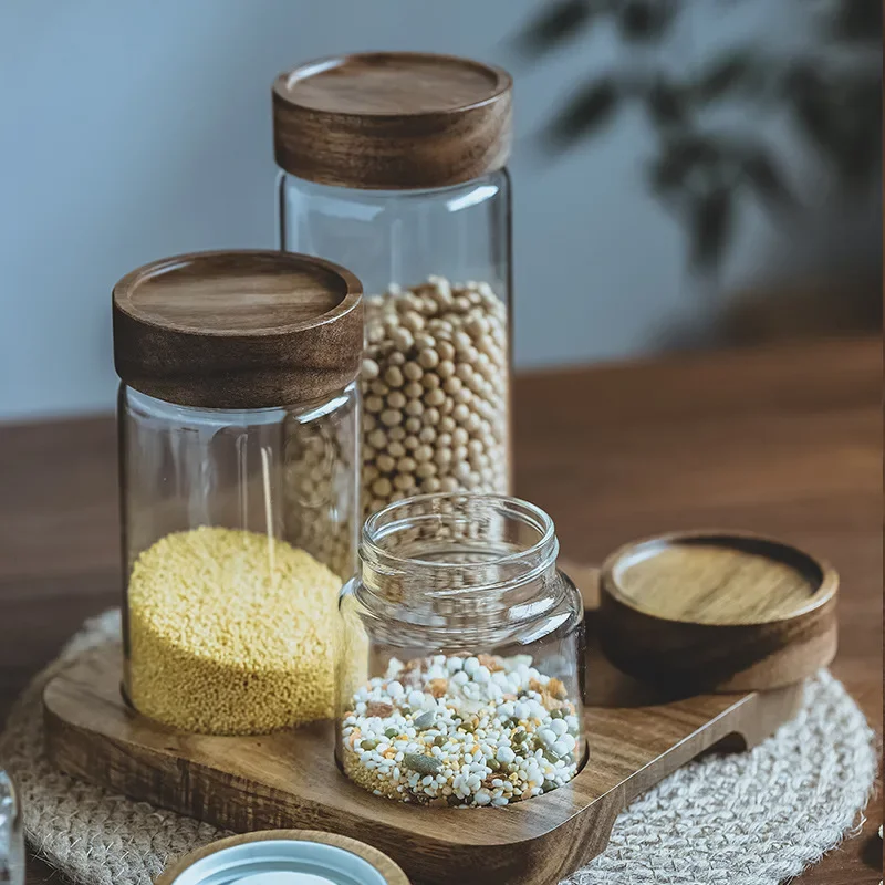 Wood Lid Orgnizer Glass Airtig - Food Storage Jars With Wooden Lids 评论和价格