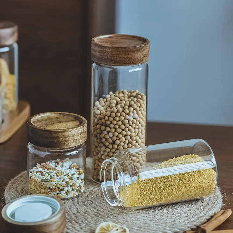 Wood Lid Orgnizer Glass Airtig - Food Storage Jars With Wooden Lids 评论和价格
