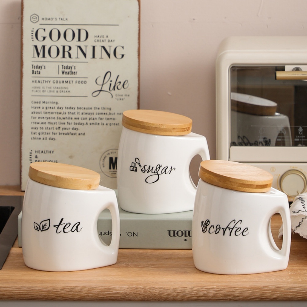 Ceramic Storage Jar with Bambo - Food Storage Jars With Wooden Lids 评论和价格