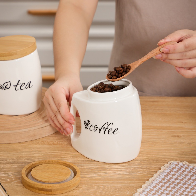 Ceramic Storage Jar with Bambo - Food Storage Jars With Wooden Lids 评论和价格