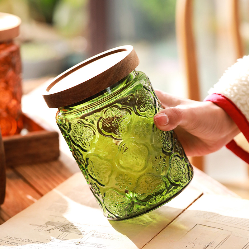 Vintage Glass Kitchen Storage  - Food Storage Jars With Wooden Lids 评论和价格