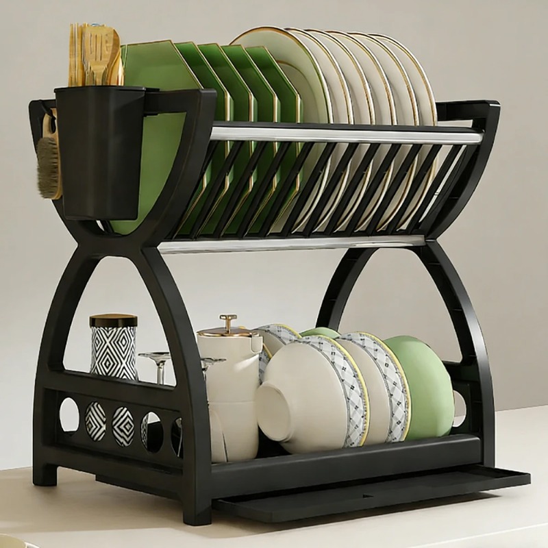2 Tier Dish Drying Rack Kitche - Food Storage Shelving 评论和价格
