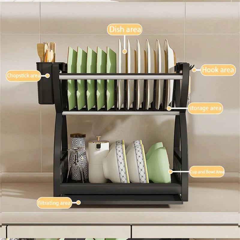 2 Tier Dish Drying Rack Kitche - Food Storage Shelving 评论和价格