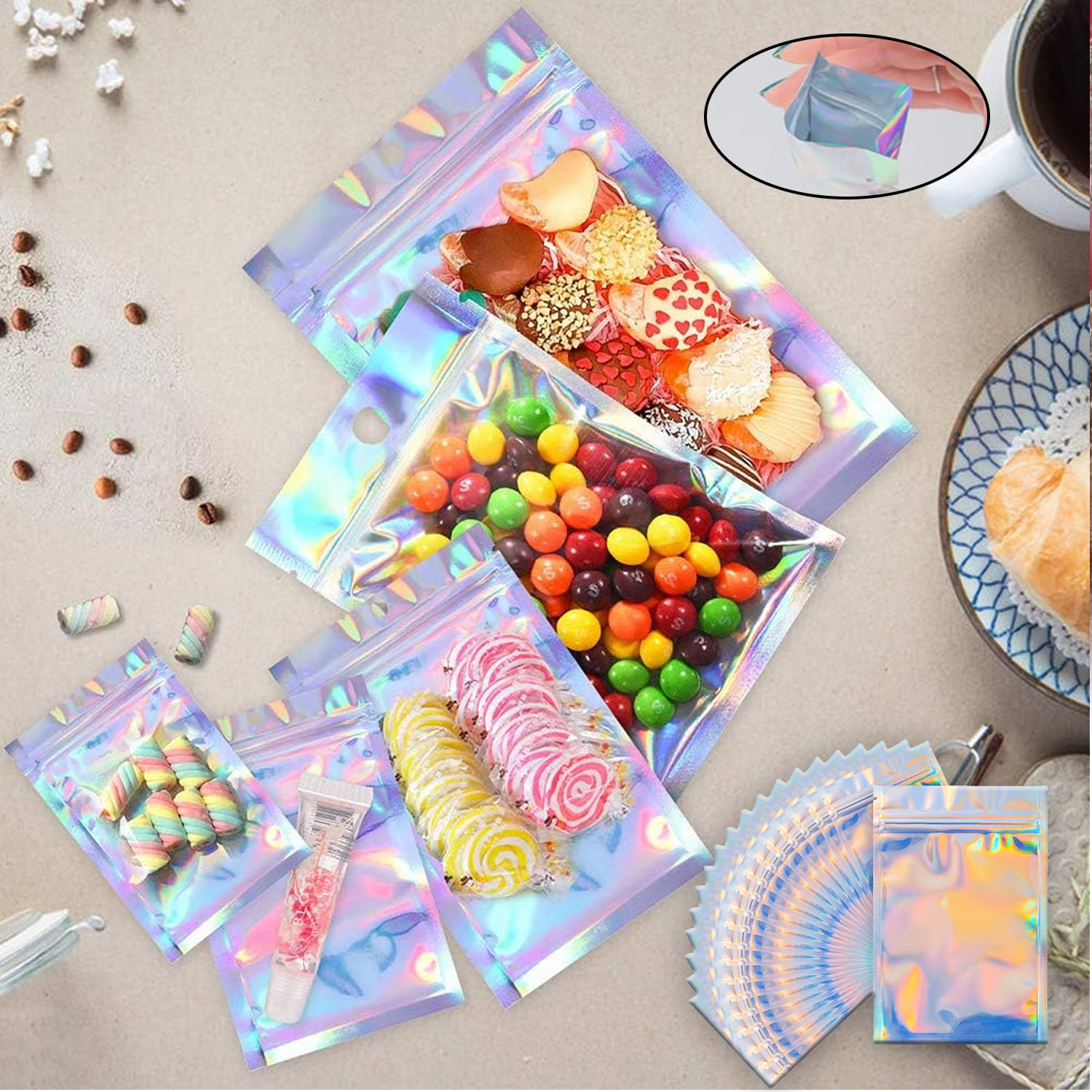 Resealable Holographic Rainbow - Food Storage In Mylar Bags 评论和价格