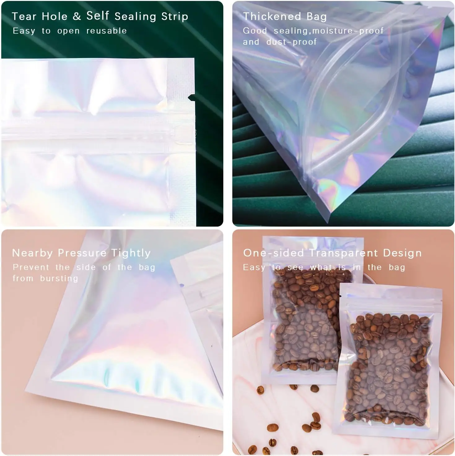 Resealable Holographic Rainbow - Food Storage In Mylar Bags 评论和价格
