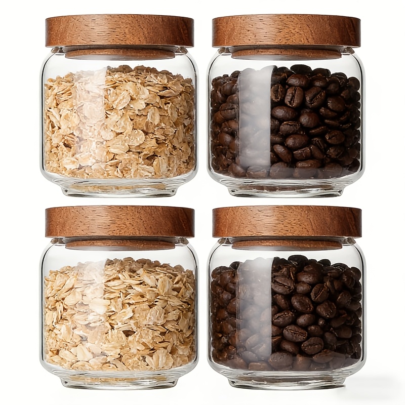 4 Pack 15oz Clear Glass Jars w - Food Storage Jars With Wooden Lids 评论和价格